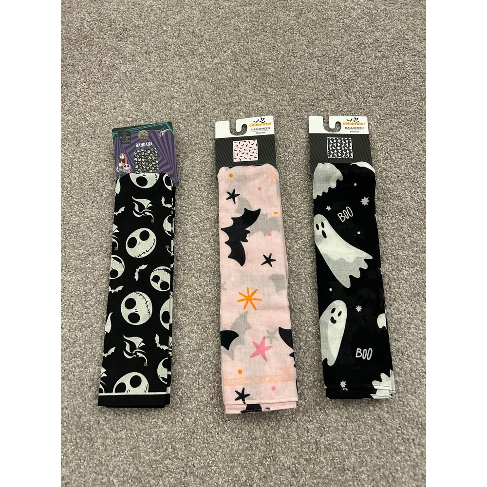 Disney Celebrate Halloween Bandana 3 Set Multicolor NEW Jack Skellington Ghost